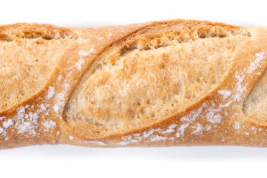 Beyaz Arkaplan 'da taze pişmiş Fransız Ekmeği. Kapat.