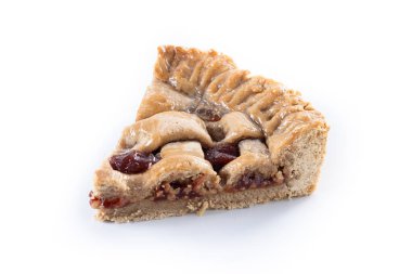  Beyaz arka planda izole edilmiş Küba Pastası olarak da bilinen guava dolgulu geleneksel Pastafrola pastası dilimi.