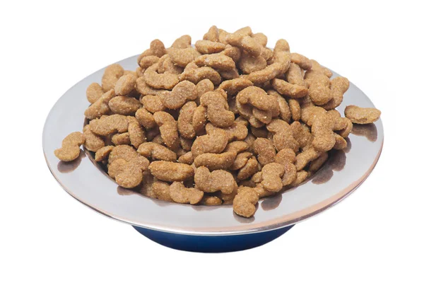 Alimenti Secchi Una Ciotola Metallo Animali Mangime Olistico Bilanciato Senza — Foto Stock