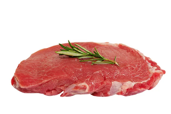 Κρέας Δεντρολίβανο Πρώτες Νωπές Μπριζόλες Κρέατος Απομονωμένες Λευκό Φόντο — Φωτογραφία Αρχείου