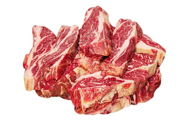 Νωπό Νωπό Κρέας Απομονώνονται Λευκό Φόντο Πολλά Κομμάτια Μοσχαρίσιας Μπριζόλας — Φωτογραφία Αρχείου