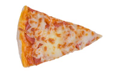 Bir dilim peynirli ve sosisli pizza.