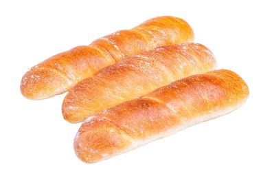 Üç baget ayır. Beyaz arkaplanda buğday ekmeği