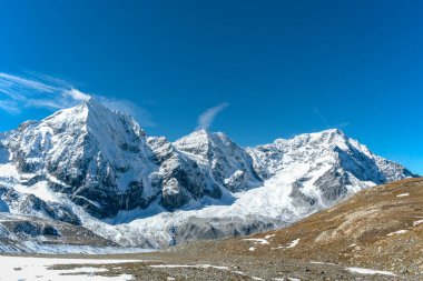 Panoramic view of Ortler, Koenigsspitze and Monte Zebru in the italian alps high above Sulden