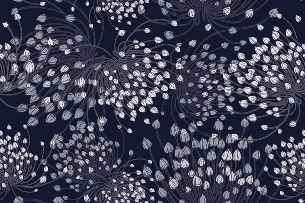 Herbes Fleurs Décoratives Fond Noir Blanc Motif Floral Sans Couture — Image vectorielle