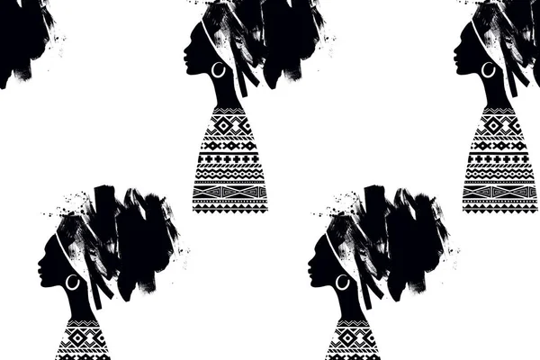 Mujeres Africanas Tema Blm Patrón Sin Costura Blanco Negro Pinceladas — Archivo Imágenes Vectoriales