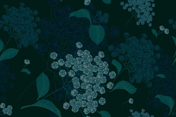 Φύλλα Και Μούρα Απρόσκοπτο Μοτίβο Σκοτεινό Φόντο Εικονογράφηση Διανύσματος Πρότυπο — Διανυσματικό Αρχείο