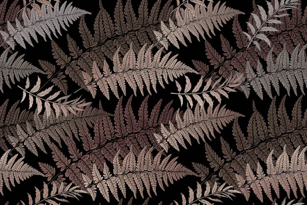 Fern Leaves Natural Seamless Pattern Dark Background Vector Illustration Template — Stock Vector