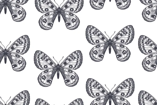 Papillons Abstraits Graphiques Volants Illustration Noir Blanc Motifs Sans Couture — Image vectorielle