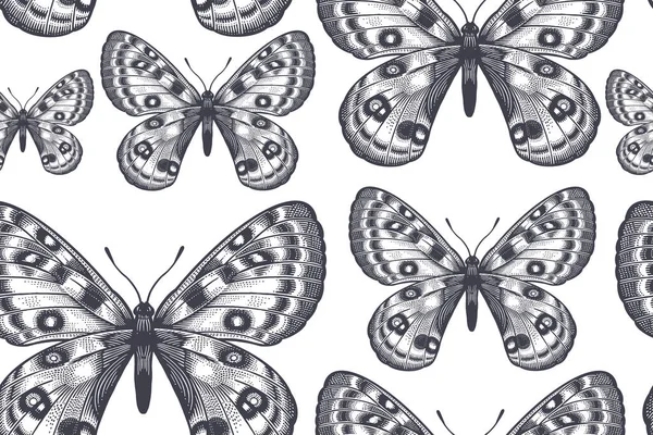 Létající Abstraktní Motýli Černobílá Ilustrace Bezešvé Vzory Tkanin Textilií Potisky — Stockový vektor