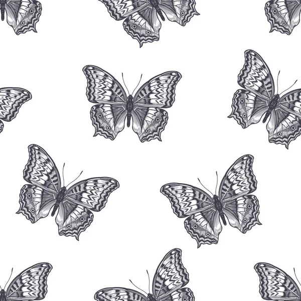Létající Abstraktní Motýli Černobílá Ilustrace Bezešvé Vzory Tkanin Textilií Potisky — Stockový vektor