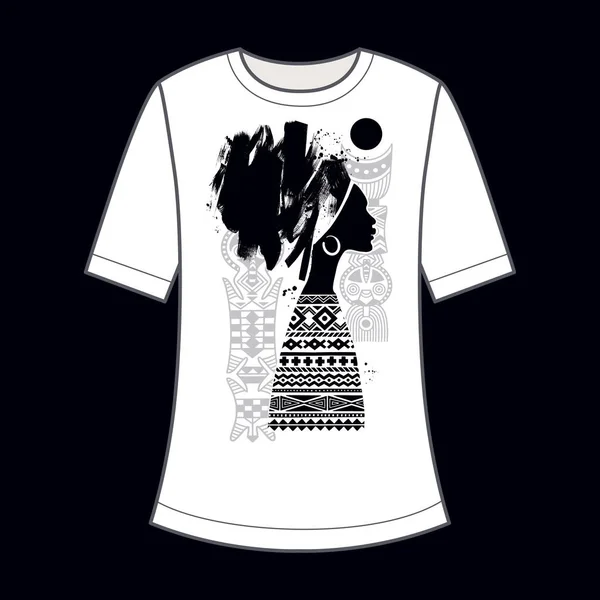 Menina Africana Perfil Padrões Africano Silhueta Impressão Decorativa Numa Shirt —  Vetores de Stock