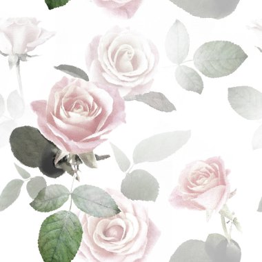 Çiçekli yaz geçmişi. Kusursuz desen. Çiçek açan güller. Kağıt, duvar kâğıdı ve tekstil için klasik şablon. Resim çizimi.
