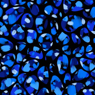 Soyut, pürüzsüz desen. Fırça darbeleri. Mavi, siyah ve beyaz arka plan. Noktacılık. Ambalaj kağıdı, duvar kağıdı, tekstil için kaplama.