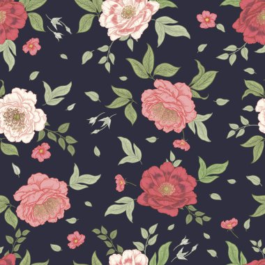 Kusursuz çiçek deseni. Lüks Bahçe Çiçekleri Şakayıkları. Vektör. Eski.