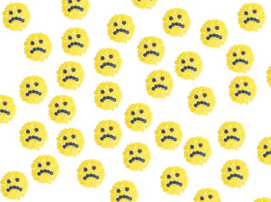 Küresel uyarı - plastik şişe kapaklarından mutsuz yüz.