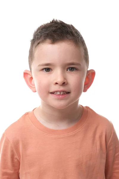 Atrakcyjny Młody Chłopiec Pastelowej Koszulce Szortach Białym Tle — Zdjęcie stockowe