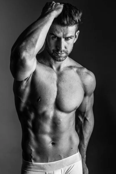 Black White Photo Shoot Handsome Man Perfect Body — Stock Photo, Image