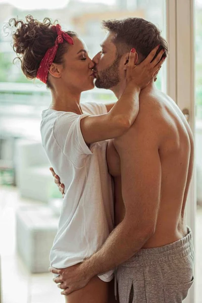 stock image Intimate time of couple in home interior.