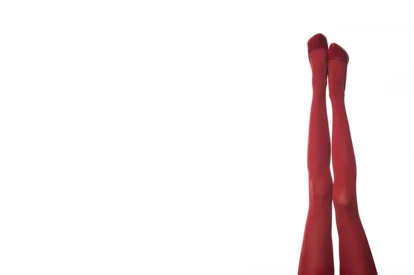 Κόκκινο Καλσόν Και Ψηλά Τακούνια Απομονωμένο Λευκό Backgroud — Φωτογραφία Αρχείου