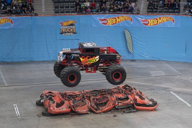 Chorzw, Poland. 22 march 2022. Hot wheels monster truck in action clipart