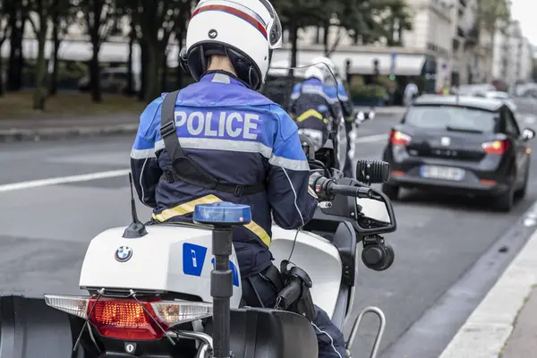 Parigi Francia Settembre 2021 Moto Della Polizia Sulla Strada Parigi — Foto Stock