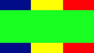 Romanya Bayrak Renkleri. Görüntü geçişi için yeşil ekran krom anahtarı üzerinde her iki tarafta dikey olarak 2D animasyon geçiş. Kusursuz döngü. 4K UHD.