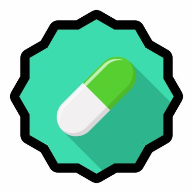 Yeşil hap kapsülü, ilaç, vektör işareti yeşil stil. Black Stroke tasarımı. İzole edilmiş bir ikon. Düz biçim vektör illüstrasyonu.