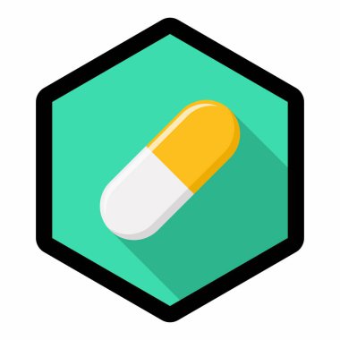 Sarı hap kapsülü, ilaç, vektör işareti sarı stili. Black Stroke tasarımı. İzole edilmiş bir ikon. Düz biçim vektör illüstrasyonu.