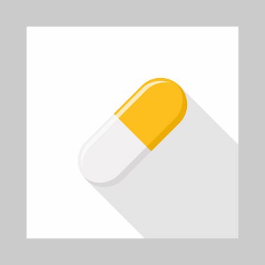 Sarı hap kapsülü, ilaç, vektör işareti sarı stili. İzole edilmiş bir ikon. Düz biçim vektör illüstrasyonu.