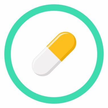 Sarı hap kapsülü, ilaç, vektör işareti sarı stili. İzole edilmiş bir ikon. Düz biçim vektör illüstrasyonu.