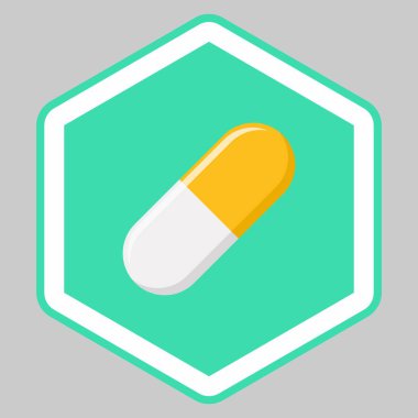 Sarı hap kapsülü, ilaç, vektör işareti sarı stili. İzole edilmiş bir ikon. Düz biçim vektör illüstrasyonu.