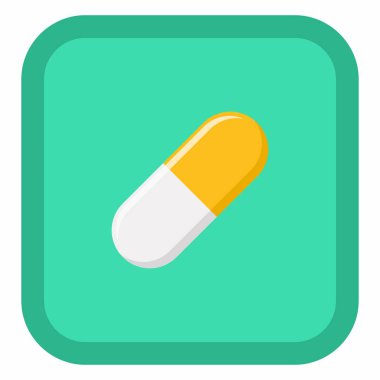 Sarı hap kapsülü, ilaç, vektör işareti sarı stili. İzole edilmiş bir ikon. Düz biçim vektör illüstrasyonu.