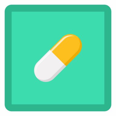 Sarı hap kapsülü, ilaç, vektör işareti sarı stili. İzole edilmiş bir ikon. Düz biçim vektör illüstrasyonu.