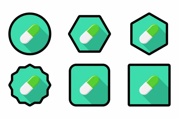 Green Pill Capsule Medicine Vector Mark Symbols Green Style Black — Stock Vector