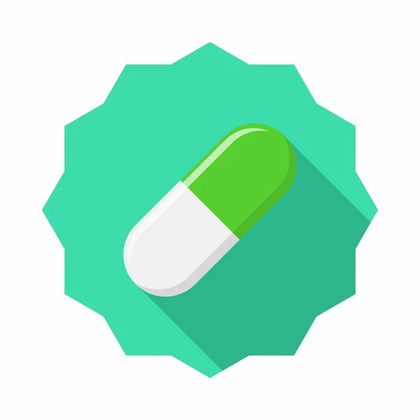 Zöld Pirula Kapszula Gyógyszer Vektor Jel Szimbólumok Zöld Stílusban Elszigetelt — Stock Vector