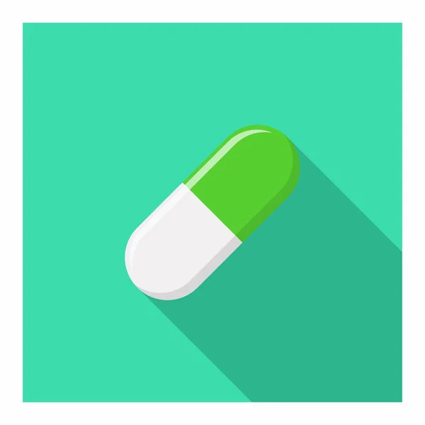 Zöld Pirula Kapszula Gyógyszer Vektor Jel Szimbólumok Zöld Stílusban Fehér — Stock Vector