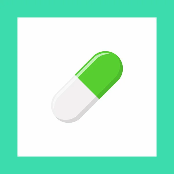 Pillola Verde Capsula Medicina Segni Vettoriali Simboli Stile Verde Icona — Vettoriale Stock