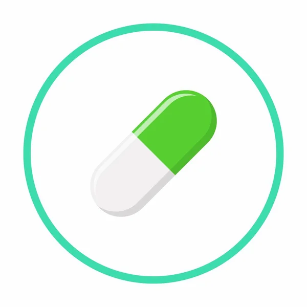 Pillola Verde Capsula Medicina Segni Vettoriali Simboli Stile Verde Icona — Vettoriale Stock