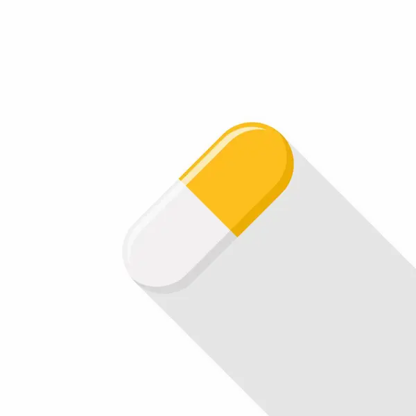 黄色のピルカプセル ベクトルマークシンボル黄色のスタイル 孤立したアイコン 平面図ベクトル図 — ストックベクタ