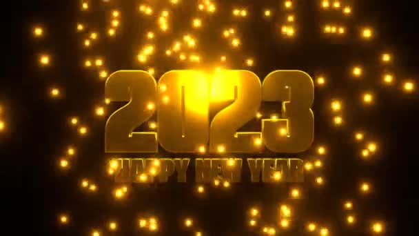 Felice Anno Nuovo 2023 Con Particelle Dorate Cadenti Sfondo Nero — Video Stock