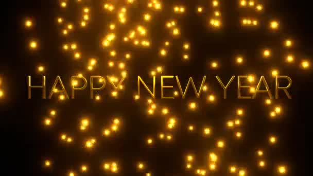 Happy New Year Golden Falling Particle Black Background Uhd Rendering — Stock Video