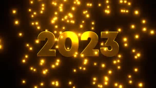 2023年新年快乐 金色的粒子落在黑色的背景上 Uhd 3D渲染 — 图库视频影像