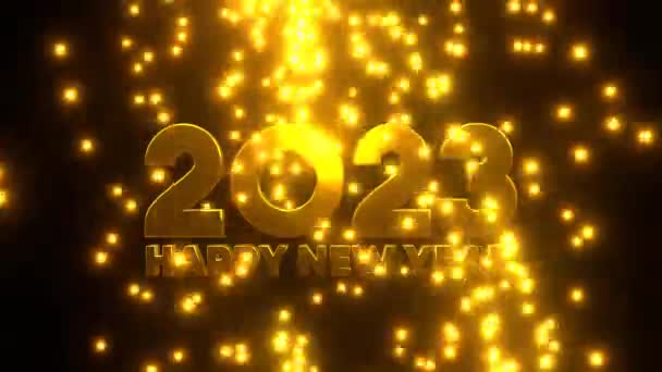 Szczęśliwego Nowego Roku 2023 Złotą Spadającą Cząstką Czarnym Tle Uhd — Wideo stockowe
