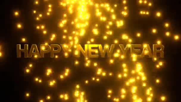 新年快乐 金色的粒子落在黑色的背景上 Uhd 3D渲染 — 图库视频影像