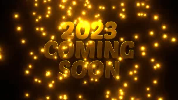 2023 Coming Soon Golden Falling Particle Black Background Uhd Rendering — Stock Video