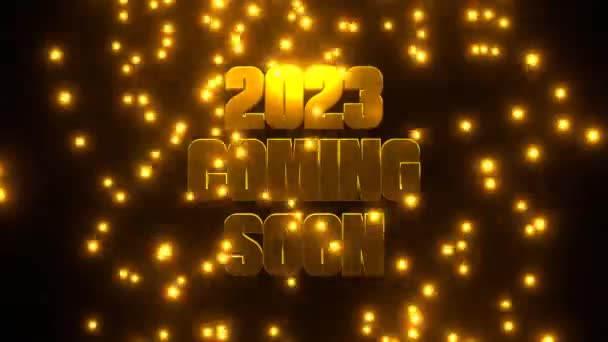 2023 Zbliża Się Soon Złotą Spadającą Cząstką Czarnym Tle Uhd — Wideo stockowe