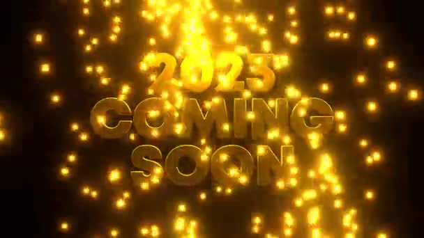 2023 Próximamente Próximo Con Partícula Dorada Sobre Fondo Negro Uhd — Vídeos de Stock