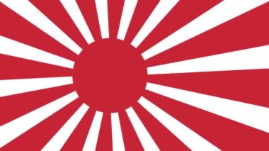 Japon İmparatorluk Donanması Bayrağı, Yükselen Güneş Bayrağı, Japon İmparatorluğu. Kırmızı çemberde 16 vatozlu ve merkezden dönen bayrak. Kusursuz döngülerin animasyonu. 4K UHD. 3d oluşturma.