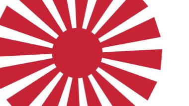 Imperial Japanese Navy Flag, Rising Sun Flag, Empire of Japan Flag with 16 rays on a red circle and spinning from center. 4K UHD. 3d rendering.